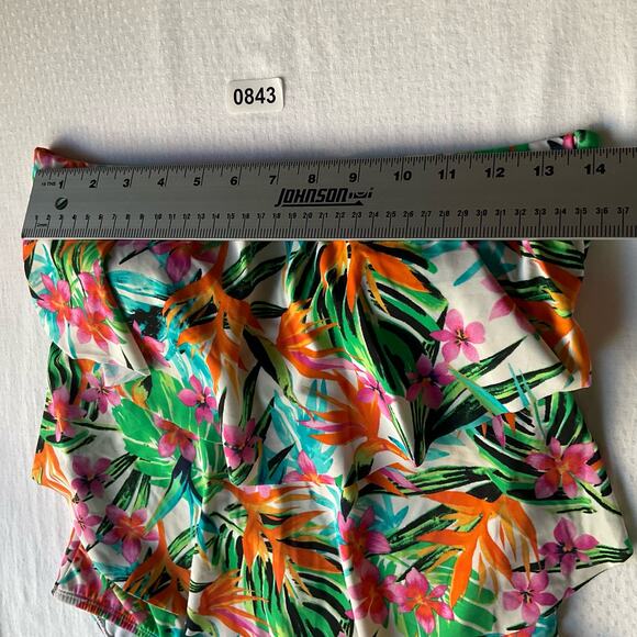 Jantzen Women’s Floral Strapless Swimsuit size 10, Green & Orange, Front Ruffles - Picture 2 of 8